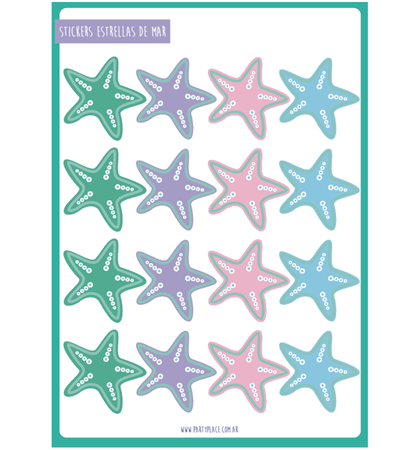 Stickers plancha Estrellas de mar 16s 1u